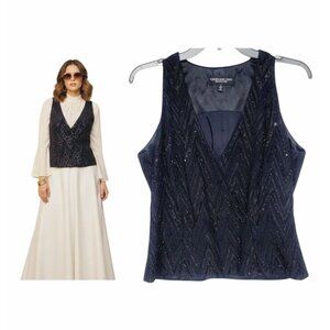 Women Vintage Retro Vest Sz 6 Carmen Marc Valvo Top elegant black zig zag beaded